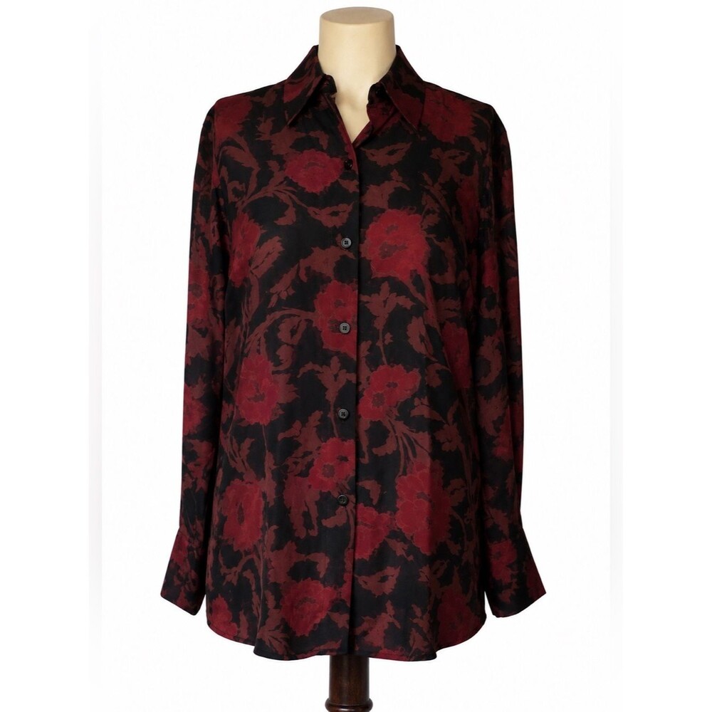 NWOT Vintage Sigrid Olsen button up blouse.  Black Burgundy color. Medium - Picture 2 of 9